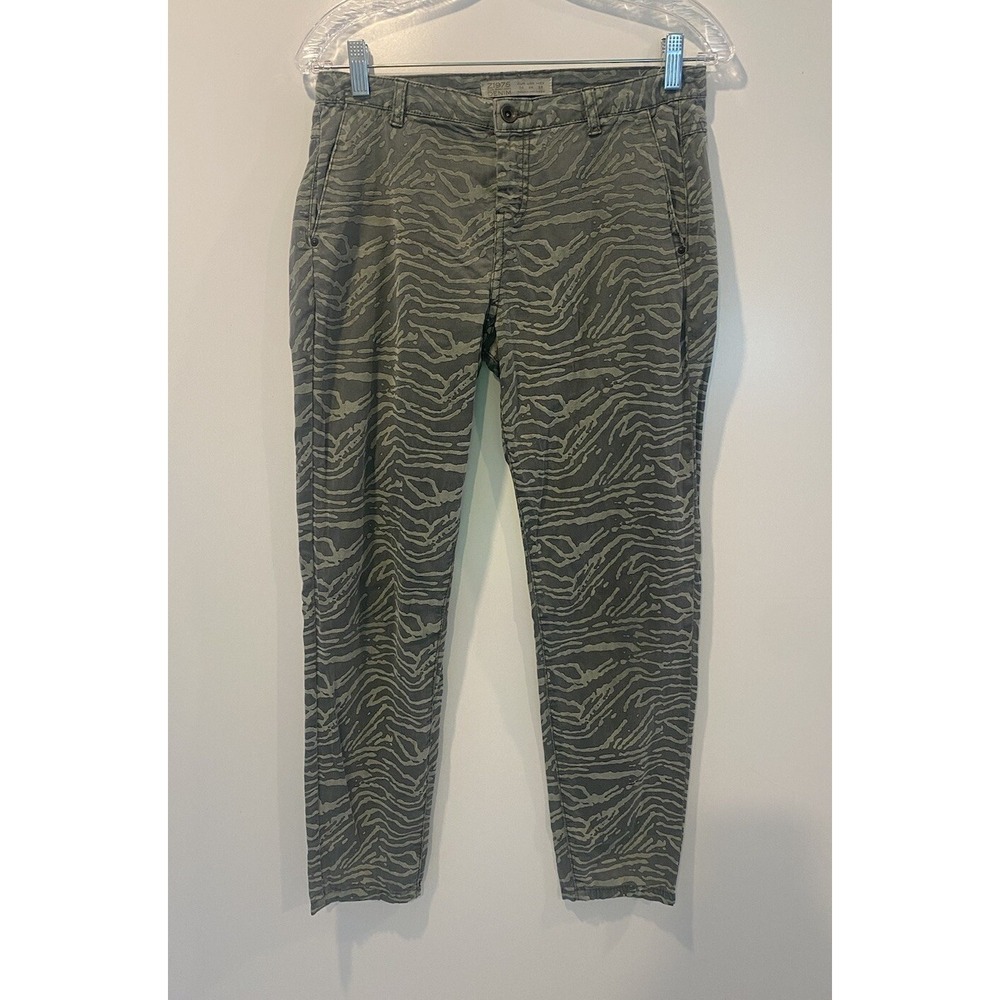 Zara‎ Z1975 Denim Womens Green Tiger Stripe Camo Slim Fit Pants Size 4 0270